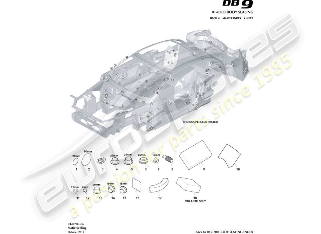 aston martin db9 (2014) static sealing part diagram