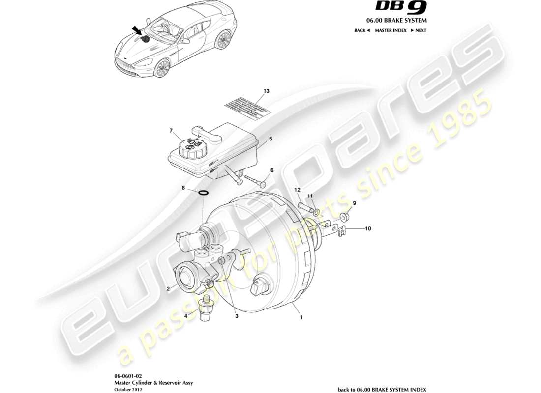 aston martin db9 (2014) master cylinder & reservoir part diagram