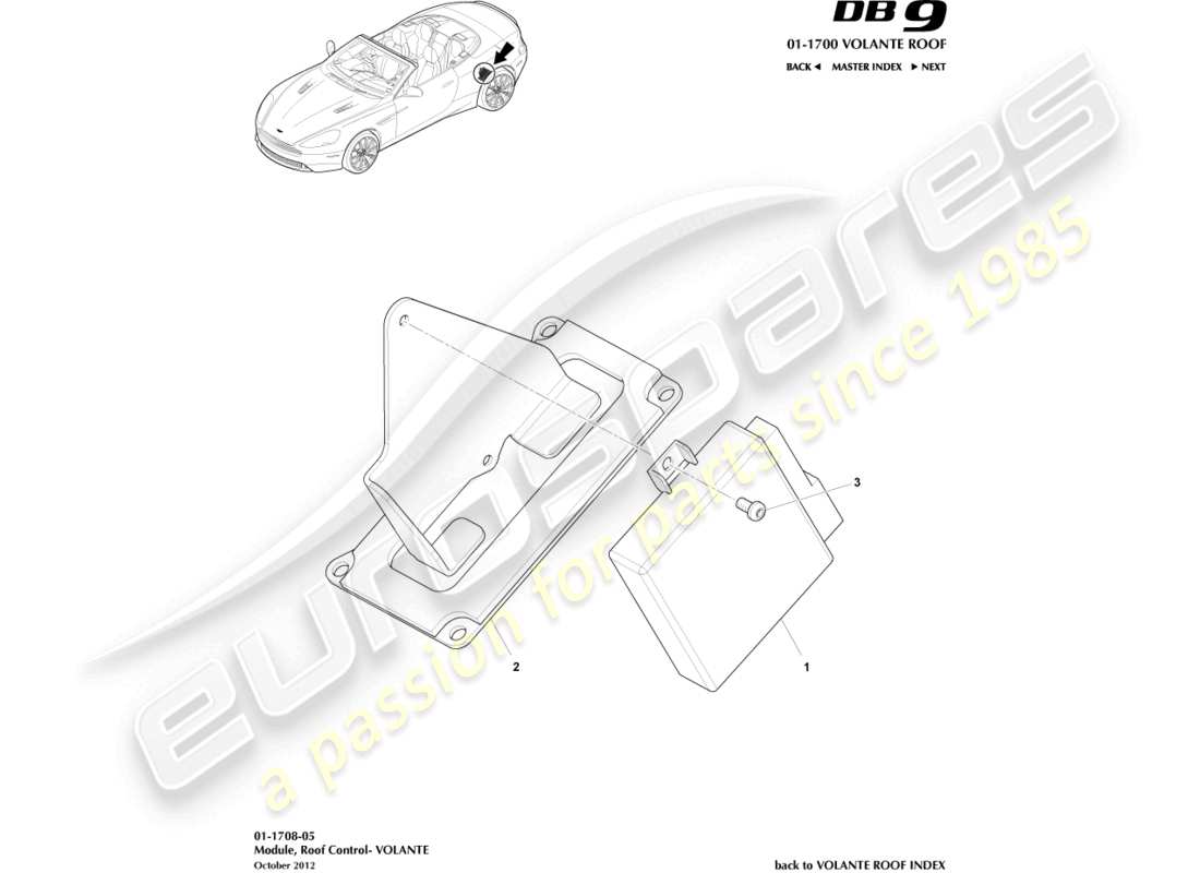 aston martin db9 (2015) roof control module part diagram