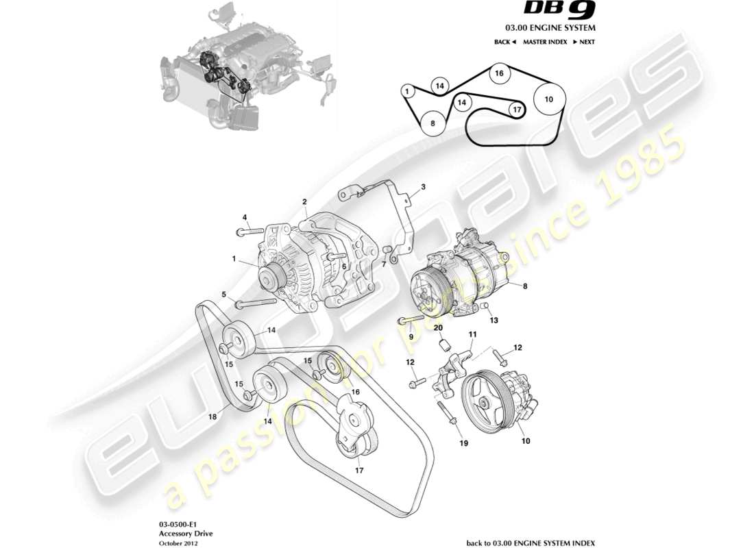 aston martin db9 (2014) accessory drive part diagram