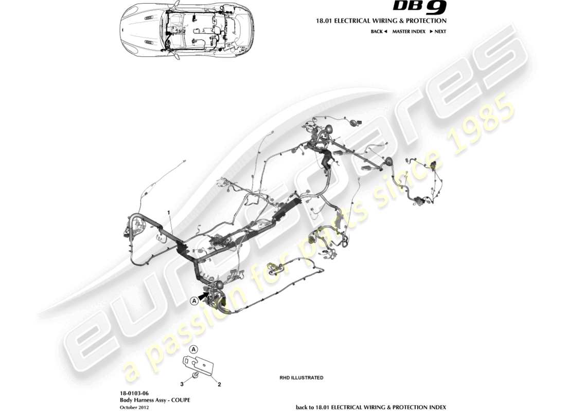 aston martin db9 (2014) body harness, coupe part diagram