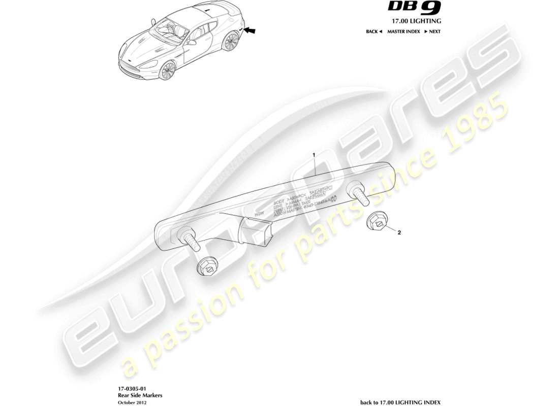 aston martin db9 (2014) rear side markers part diagram