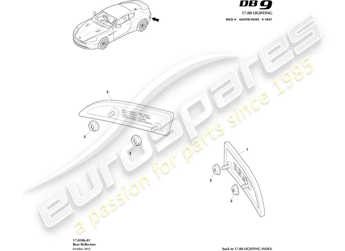 aston martin db9 (2014) rear reflectors part diagram