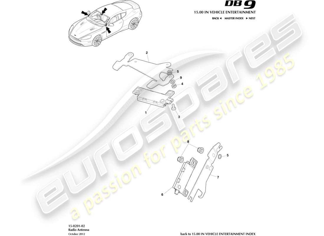 aston martin db9 (2015) radio antenna part diagram