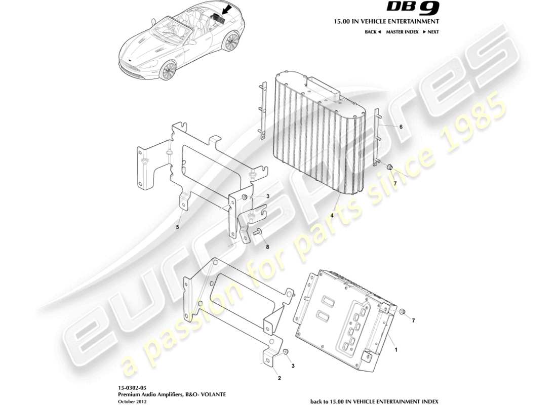 aston martin db9 (2014) amplifiers, b&o, volante part diagram