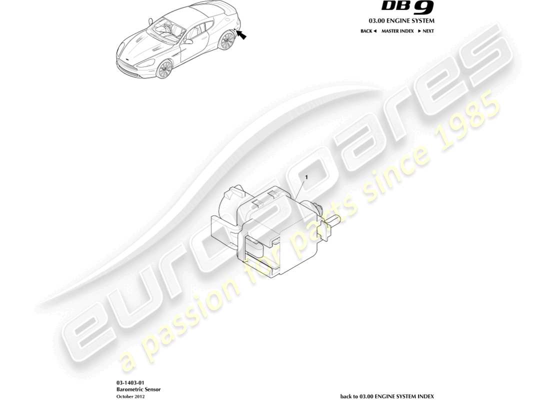 aston martin db9 (2015) barometric sensor part diagram