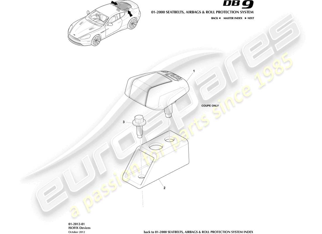 aston martin db9 (2014) isofix tether brackets part diagram