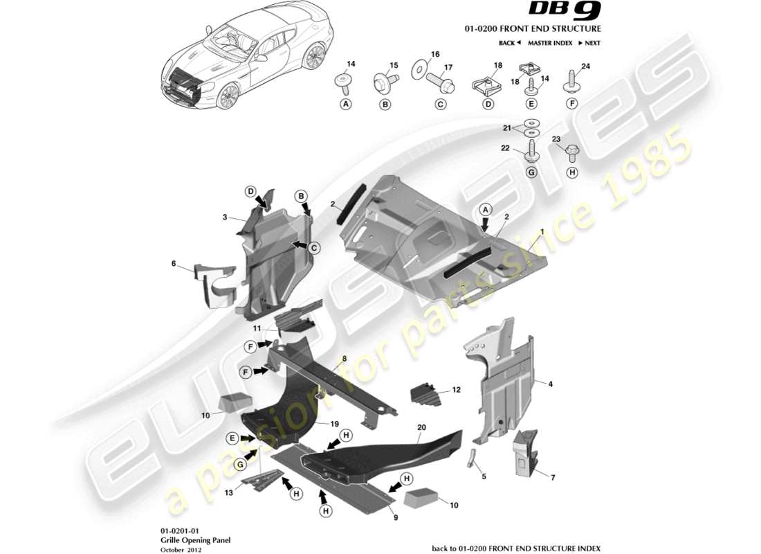 aston martin db9 (2014) grille opening panel part diagram