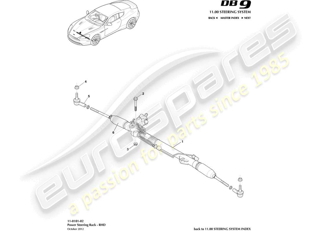 aston martin db9 (2014) steering rack, rhd part diagram