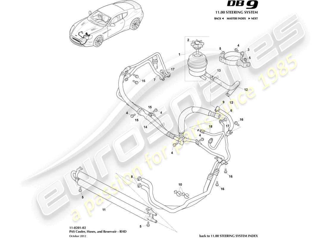 aston martin db9 (2014) pas hoses, rhd part diagram