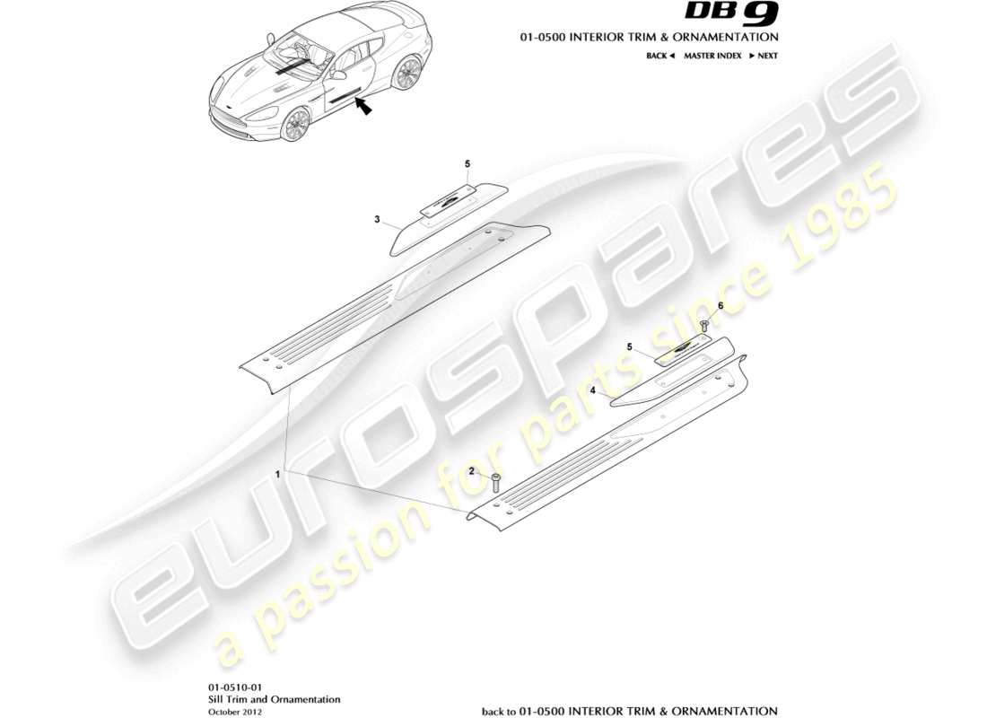 aston martin db9 (2015) sill trim & ornamentation part diagram