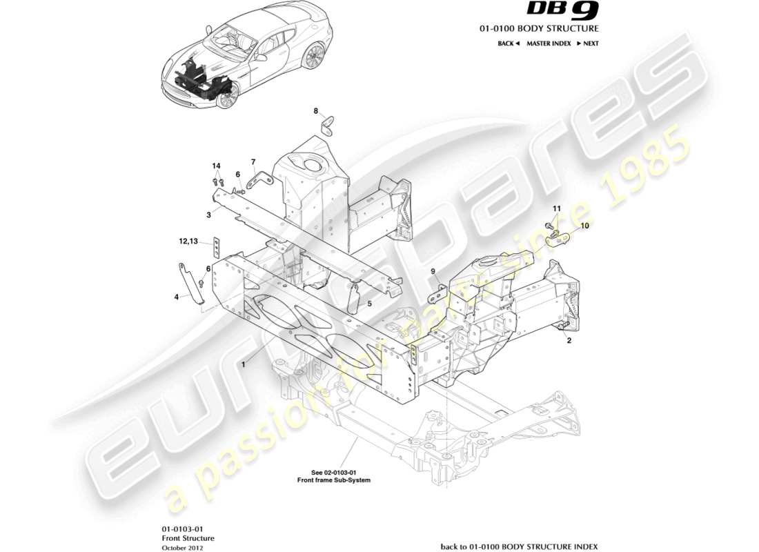 aston martin db9 (2014) front structure part diagram