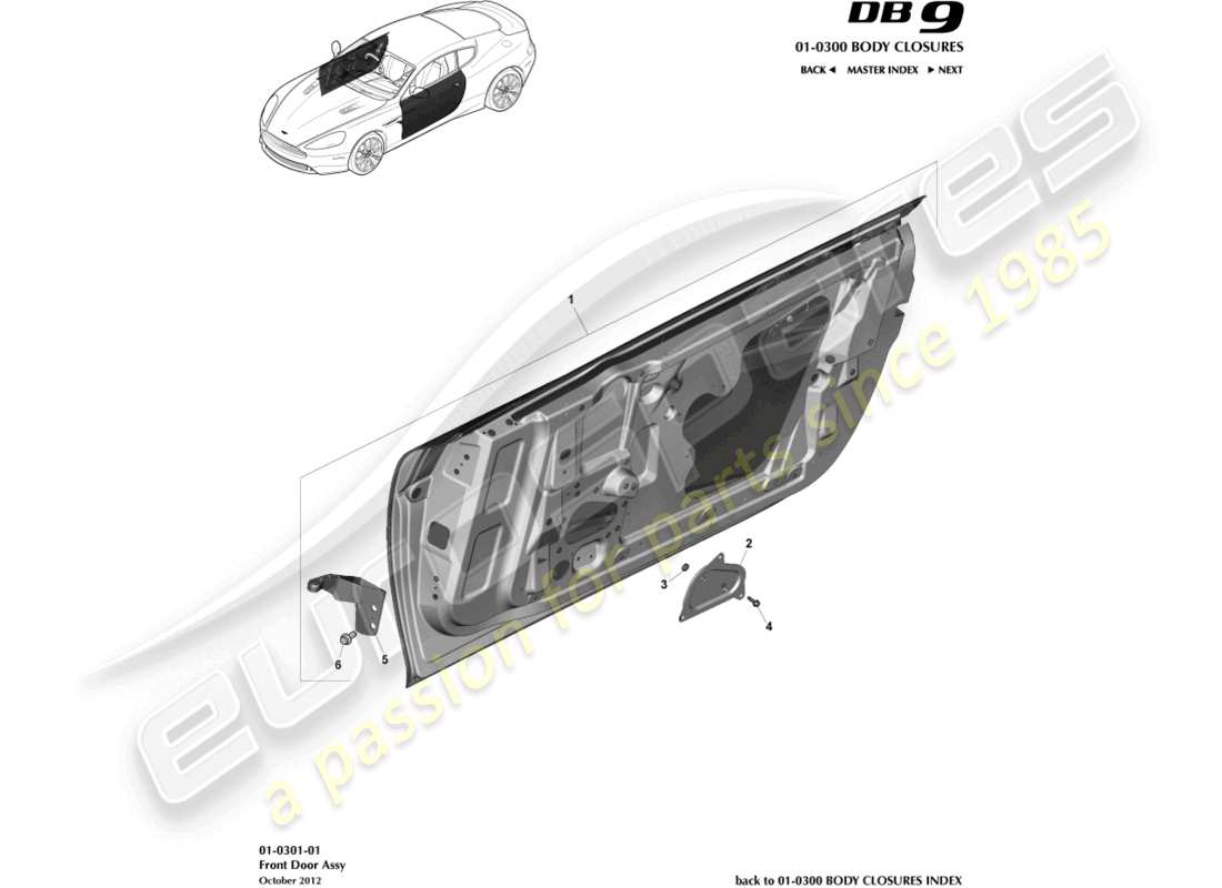 aston martin db9 (2014) front door assembly part diagram