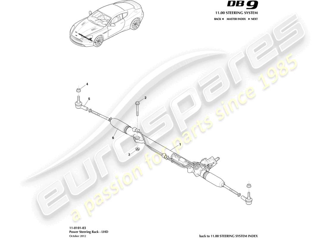 aston martin db9 (2014) steering rack, lhd part diagram