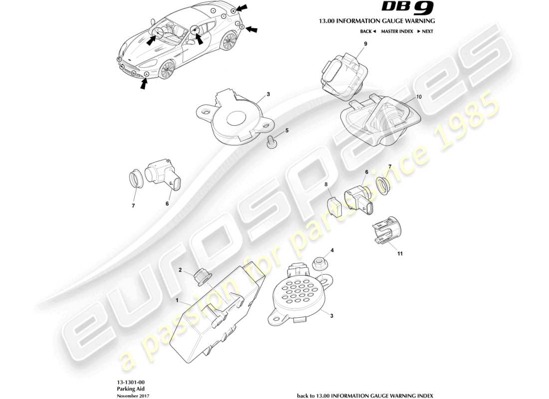 aston martin db9 (2014) parking aid part diagram