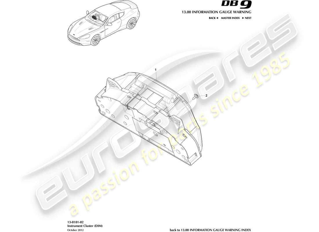 aston martin db9 (2015) instrument cluster part diagram