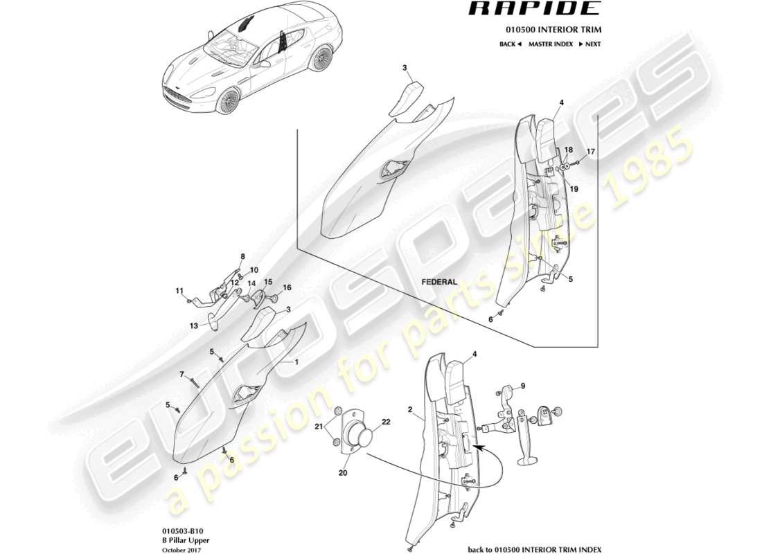 aston martin rapide (2011) b pillar trim part diagram