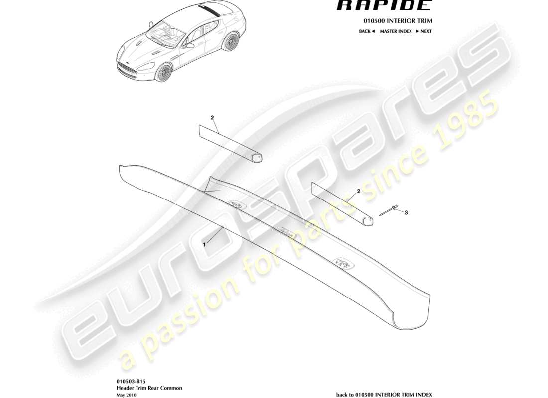 aston martin rapide (2011) rear header trim part diagram