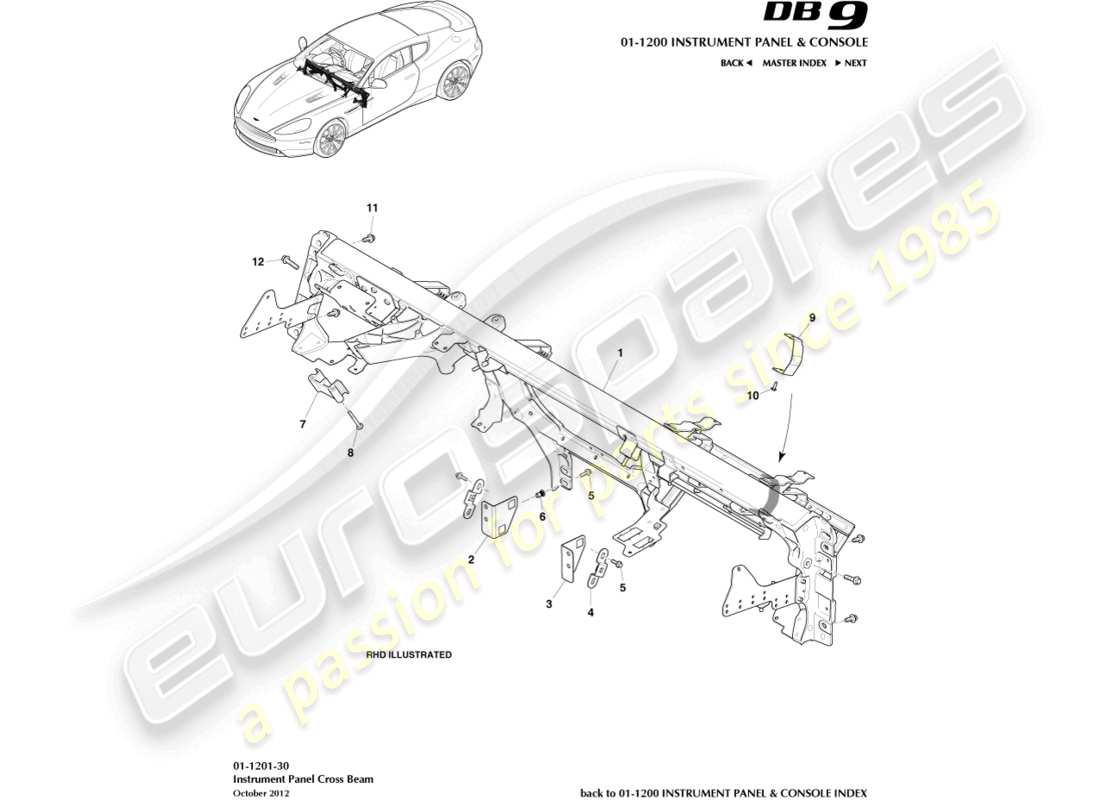 aston martin db9 (2014) ip cross beam part diagram