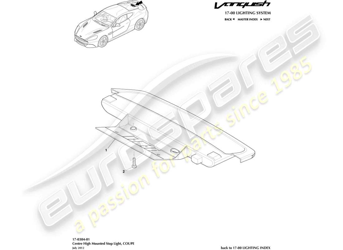 aston martin vanquish (2018) high mounted stop light, coupe part diagram