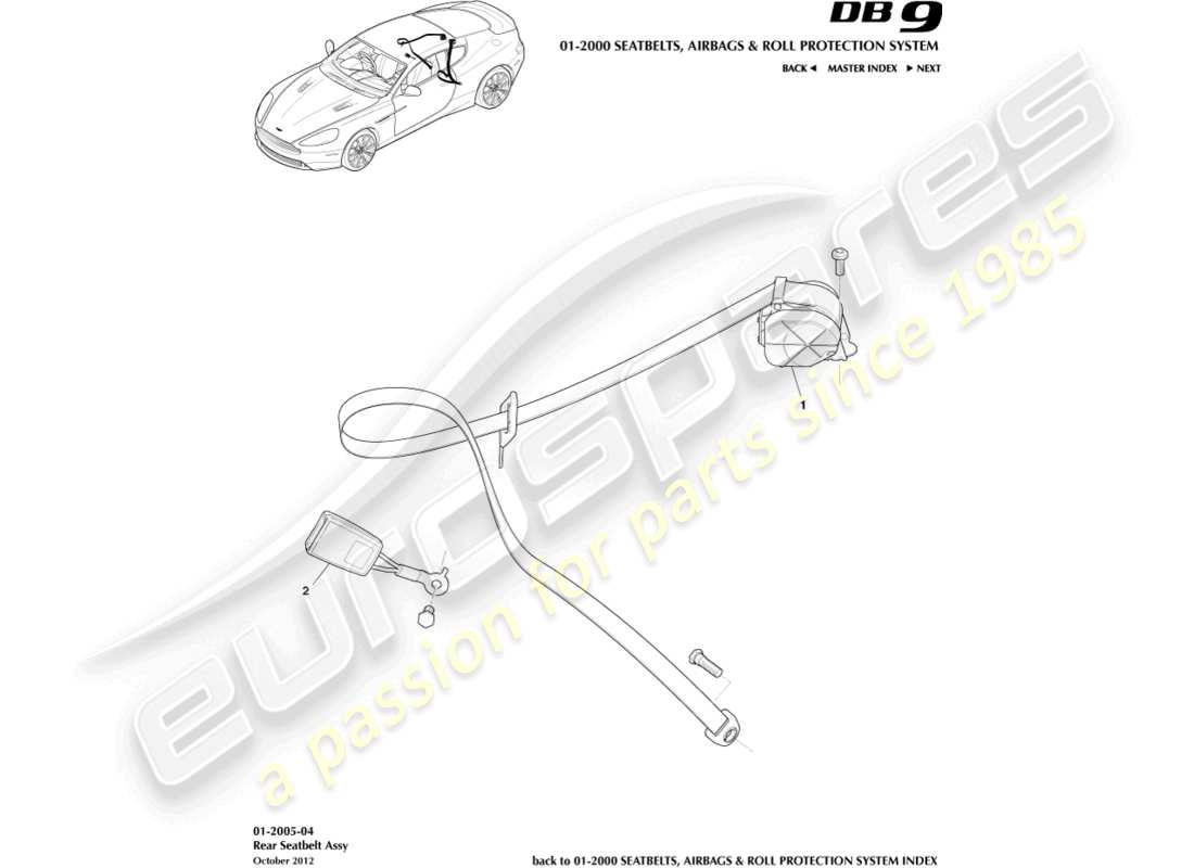 aston martin db9 (2014) rear seat belts part diagram