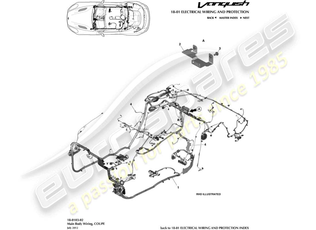 aston martin vanquish (2018) body harness, coupe part diagram