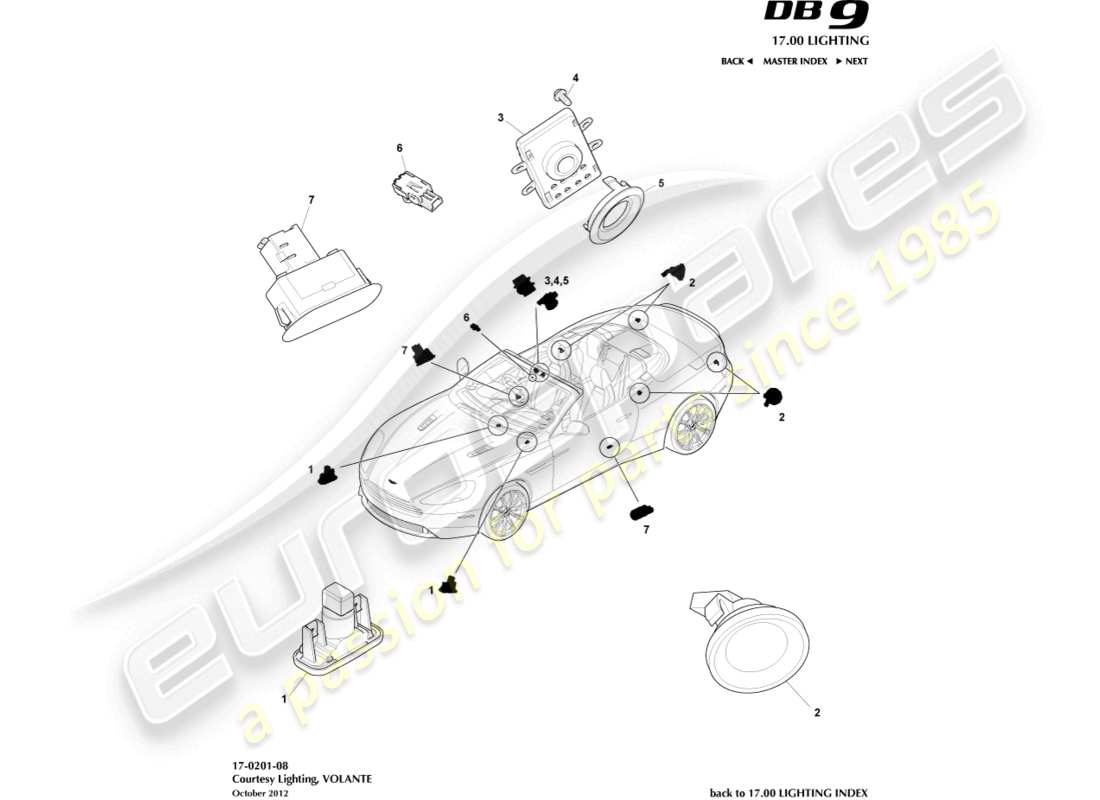 aston martin db9 (2014) courtesy lighting, volante part diagram