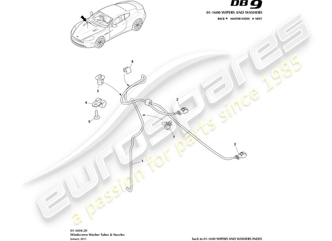 aston martin db9 (2014) windscreen wash part diagram