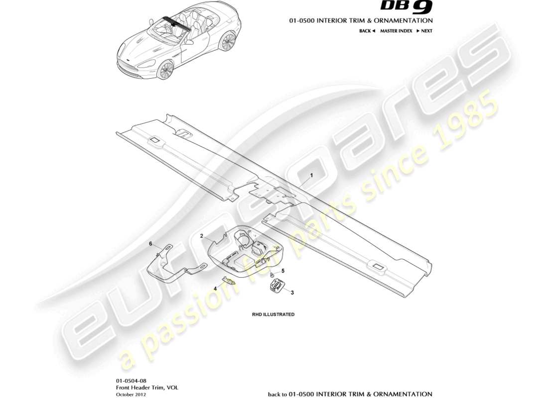 aston martin db9 (2015) front header trim, volante part diagram