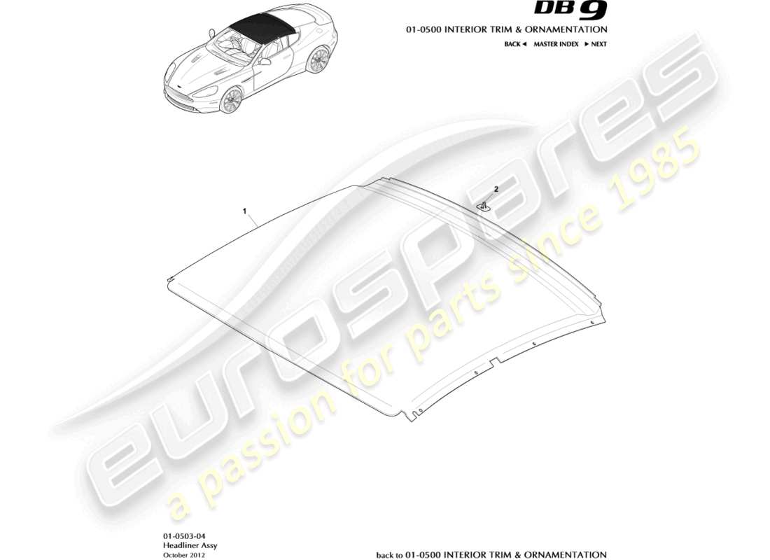 aston martin db9 (2014) headlinder assembly part diagram