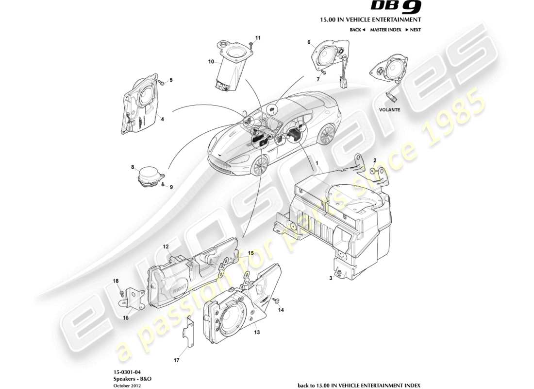 aston martin db9 (2014) speakers, b&o part diagram