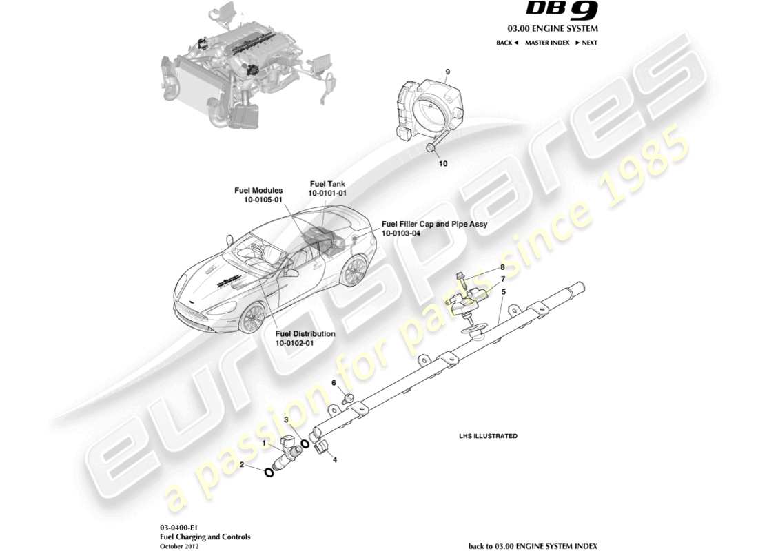 aston martin db9 (2014) fuel charging & controls part diagram