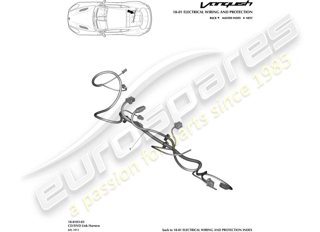 aston martin vanquish (2018) cd/dvd link harness part diagram