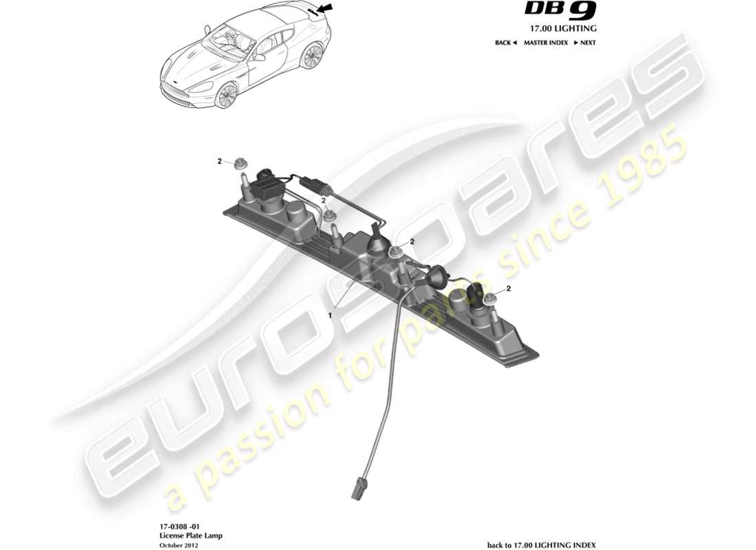 aston martin db9 (2014) license plate lamps part diagram