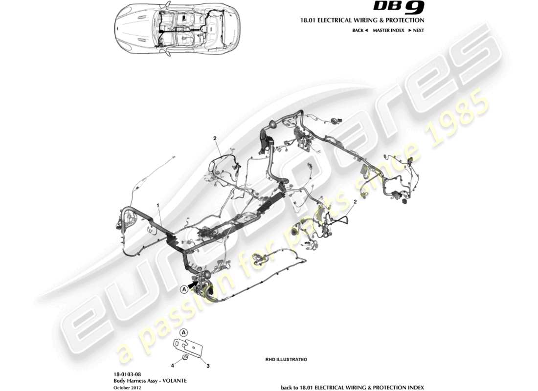 aston martin db9 (2014) body harness, volante part diagram