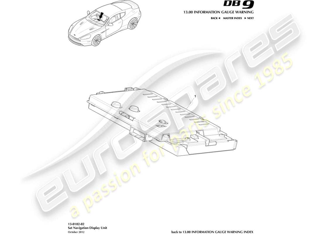 aston martin db9 (2014) sat nav display part diagram