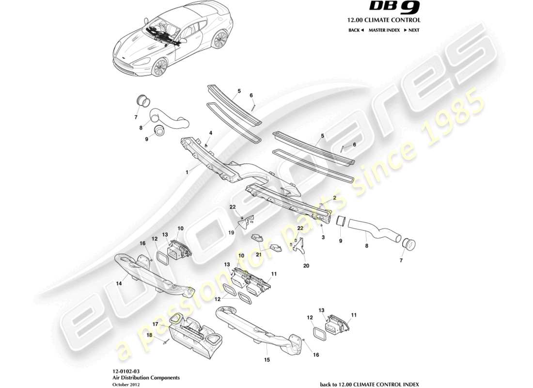 aston martin db9 (2014) air distribution components part diagram