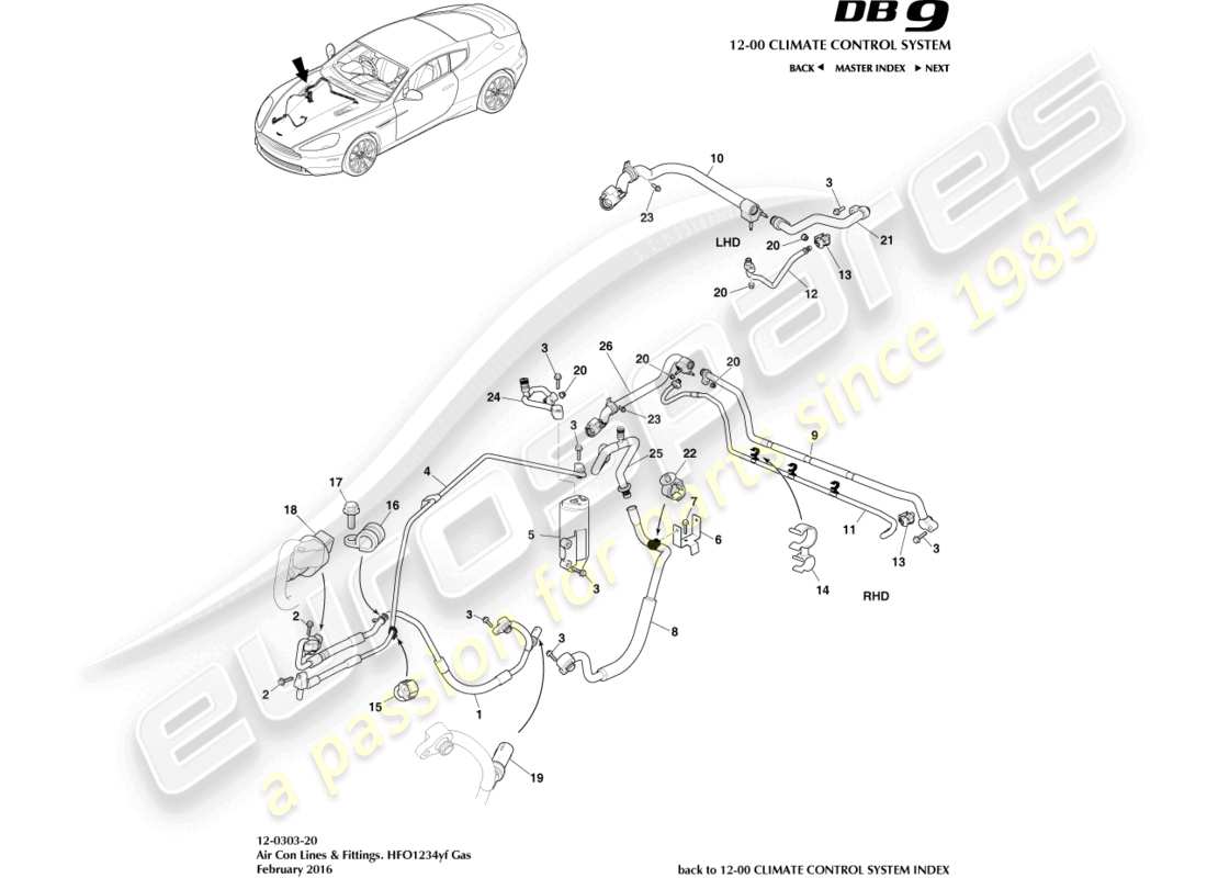 aston martin db9 (2014) air con lines, hfo1234yf gas part diagram