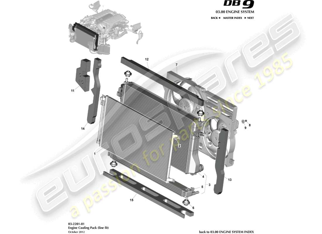 aston martin db9 (2014) engine cooling, line fit part diagram