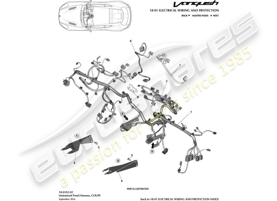 aston martin vanquish (2018) ip harness part diagram