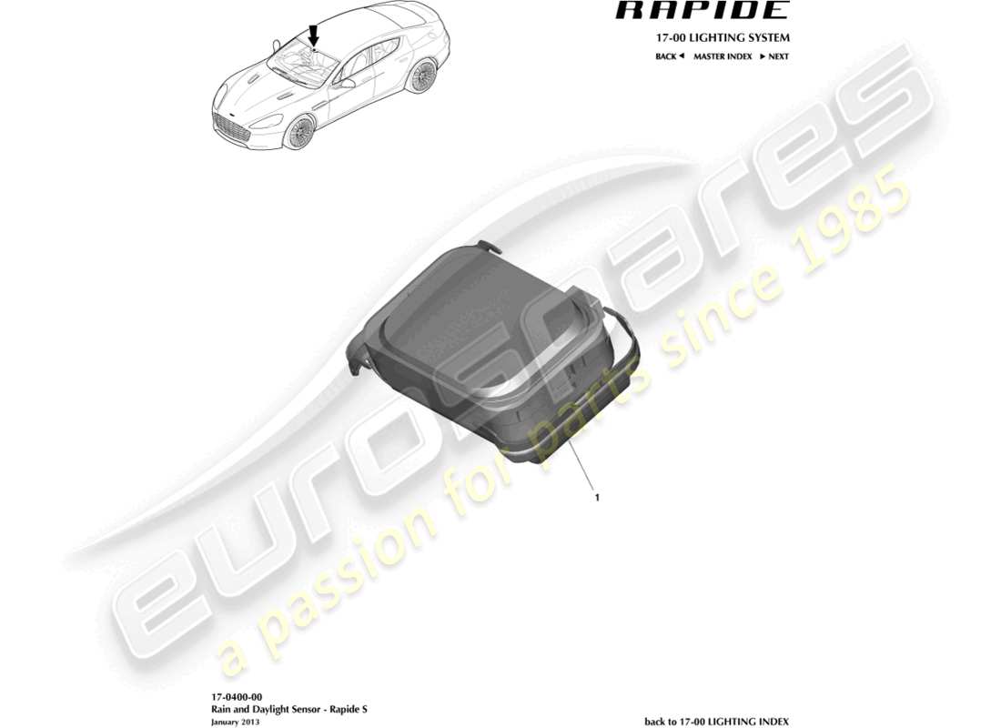 aston martin rapide (2011) rain & daylight sensor part diagram