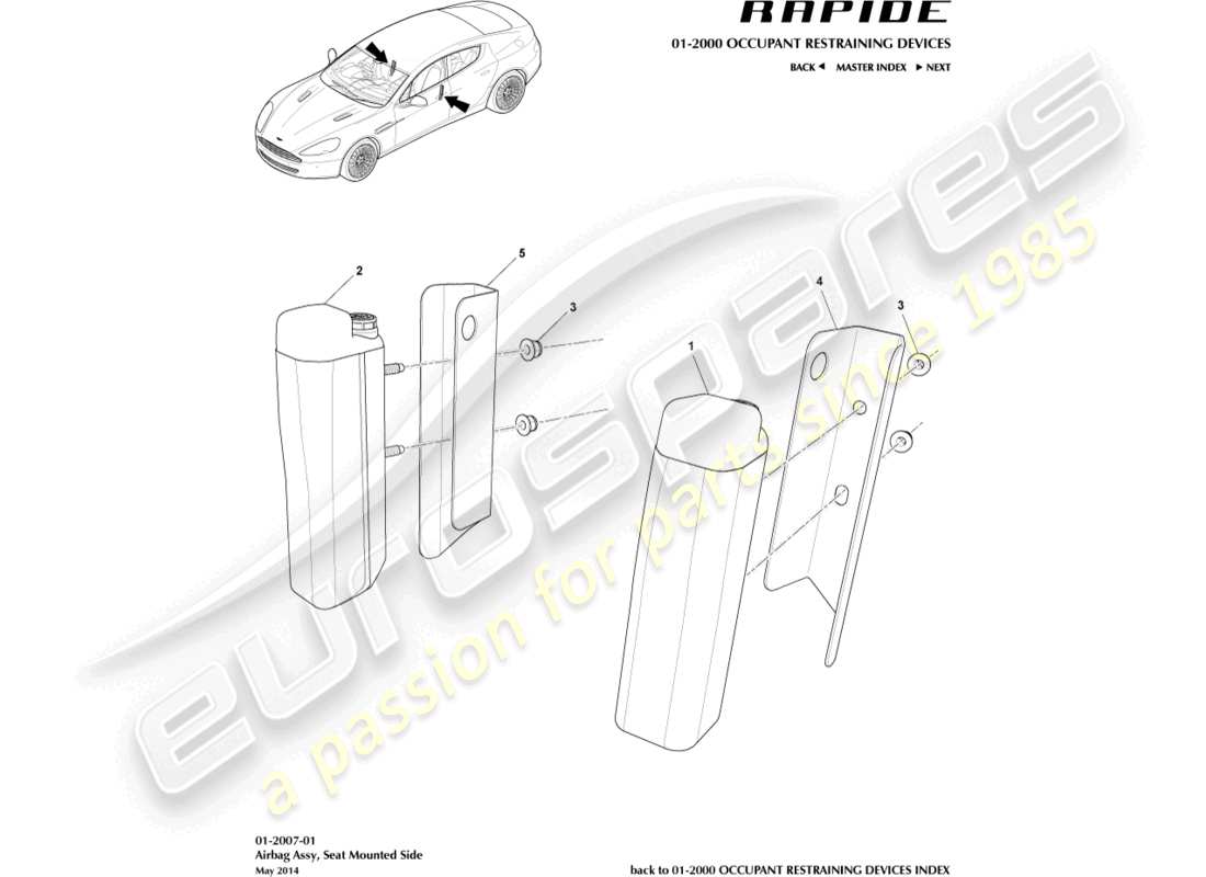 aston martin rapide (2010) seat mounted airbag parts diagram