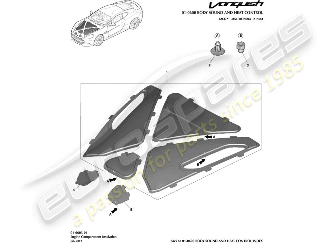 aston martin vanquish (2015) engine compartment trim parts diagram