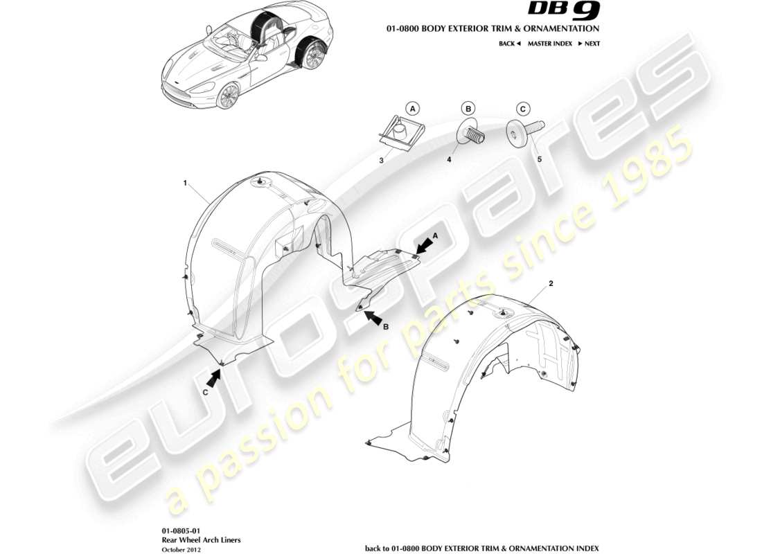 aston martin db9 (2014) front wheel arch liners part diagram