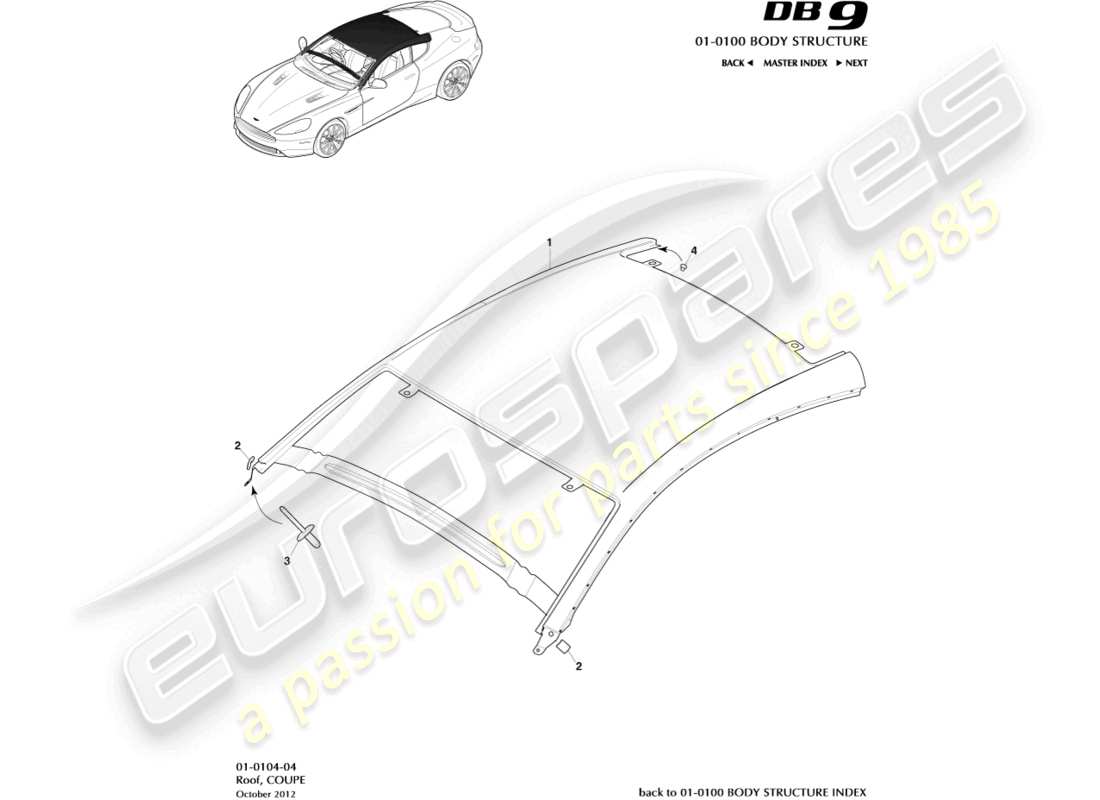 aston martin db9 (2014) roof, coupe part diagram