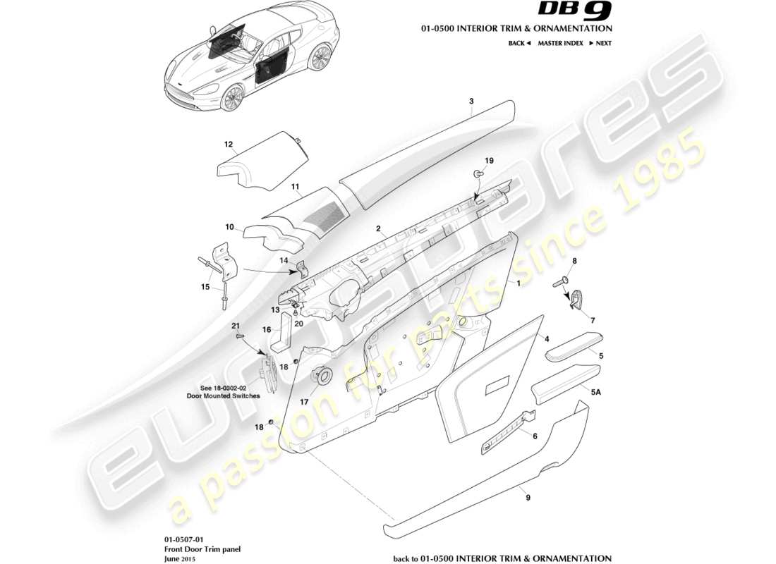 aston martin db9 (2014) front door trim panel part diagram