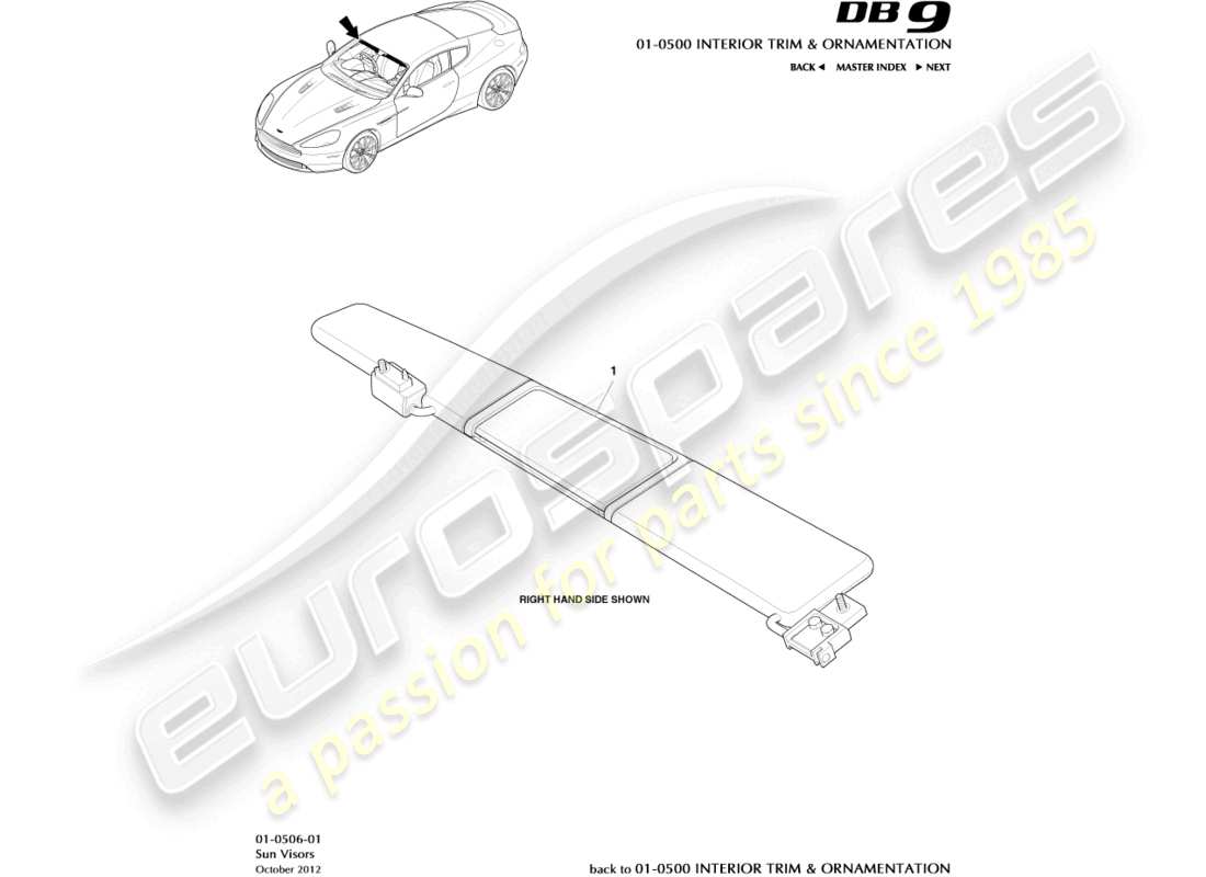 aston martin db9 (2014) sunvisors part diagram