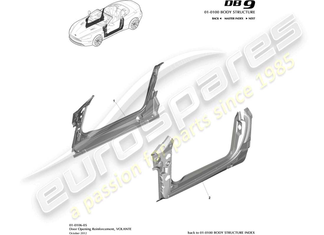 aston martin db9 (2014) door opening frame, volante part diagram