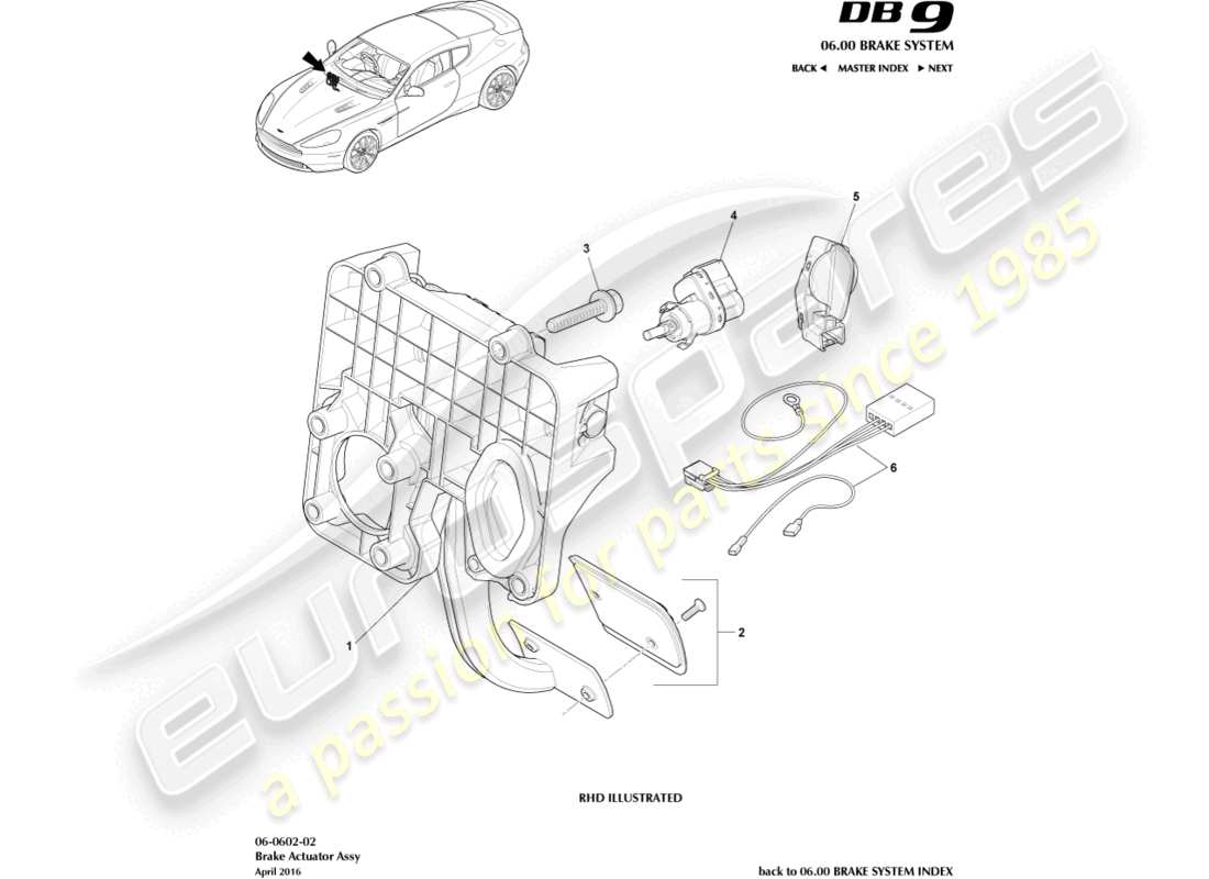 aston martin db9 (2014) brake actuator assembly part diagram