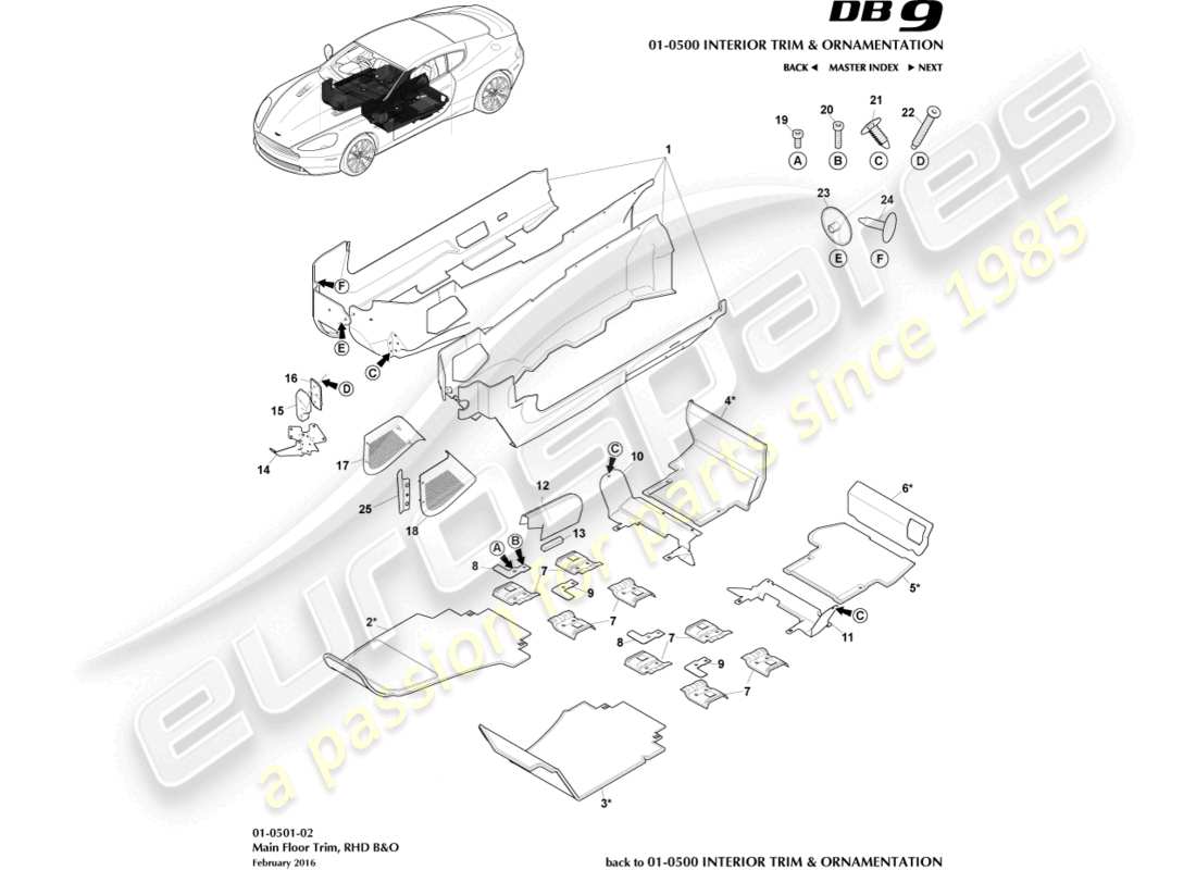 aston martin db9 (2014) main floor trim, rhd, b&o part diagram